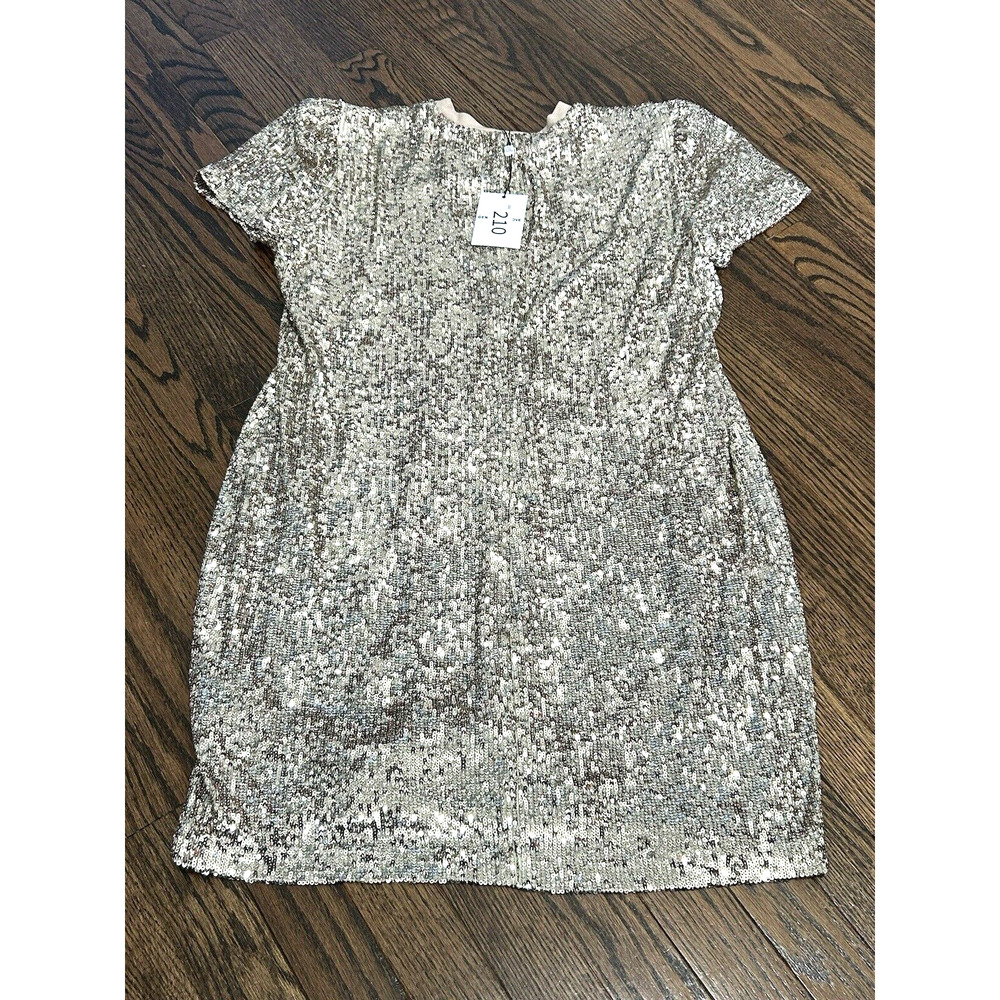 Generation Love Donna Sequin Mini Dress Puff Sleeves Lined Silver Size M NEW‎